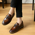 Handmade Stitched Alligator Textured Dark Brown Premium Leather Loafers: Slip-On Dress Shoes