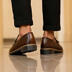 Handmade Stitched Alligator Textured Dark Brown Premium Leather Loafers: Slip-On Dress Shoes